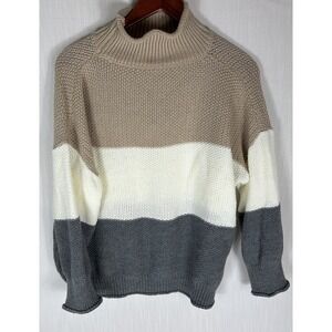 Neutral Colors block Sweater XL Knit Ivory Beige Ivory Grey